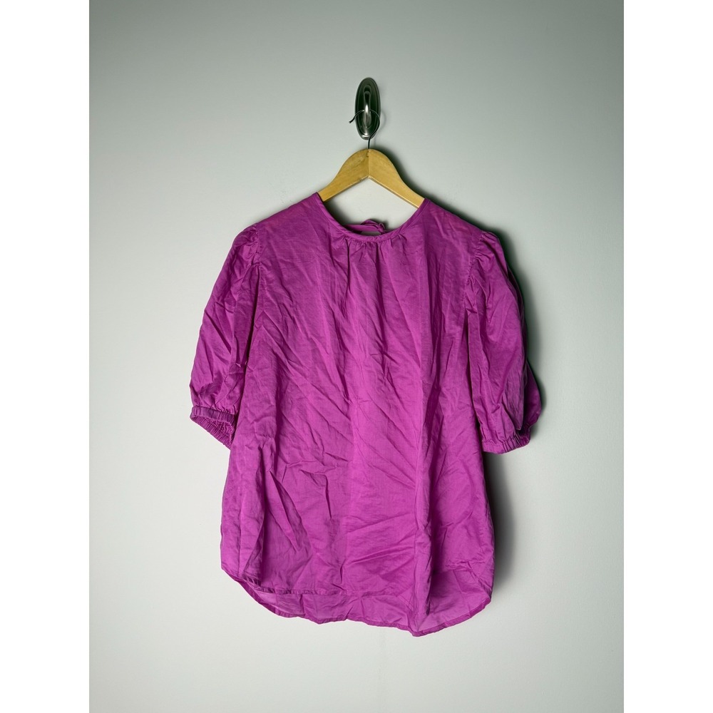 Ann Taylor Short Sleeve‎ Blouse Women's XL Pink Open Back Puff Sleeve Casual